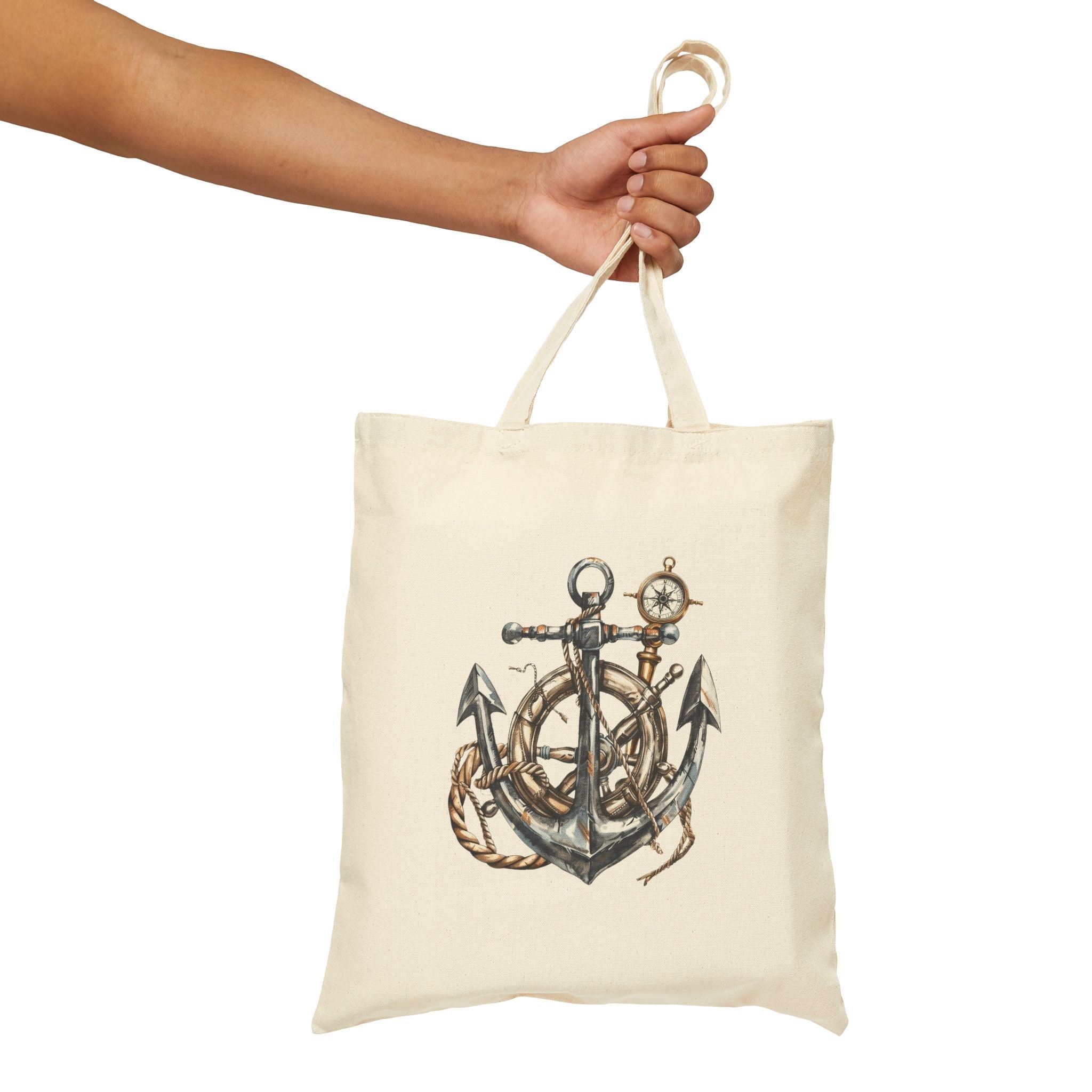 Nautical Canvas Tote — Vintage Ship & Anchor Cotton Tote Bag - Etna Gift
