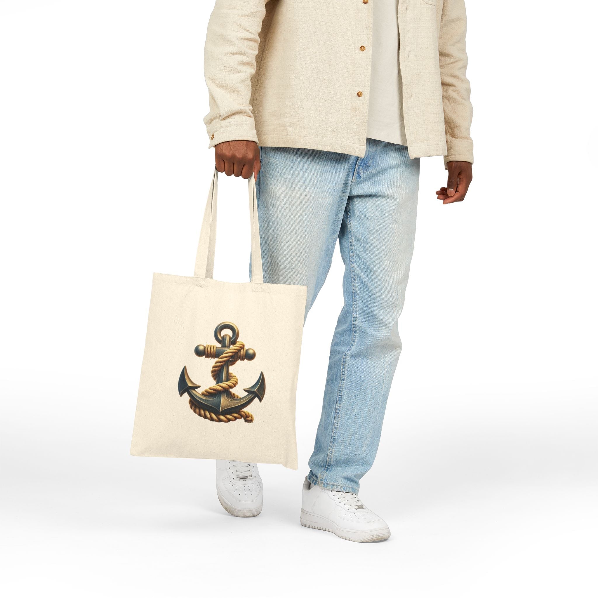 Nautical Compass & Anchor Cotton Tote Vintage Seafaring Canvas Bag - Etna Gift