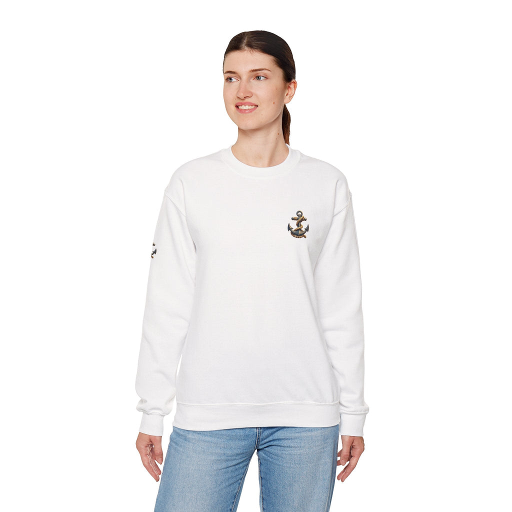 Nautical Compass Crewneck Sweatshirt Vintage Anchor & Compass Back Graphic - Etna Gift