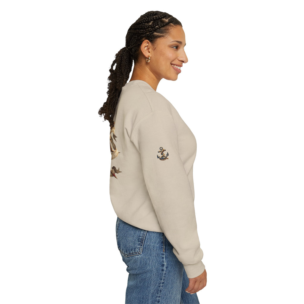 Nautical Compass Crewneck Sweatshirt Vintage Anchor & Compass Back Graphic - Etna Gift