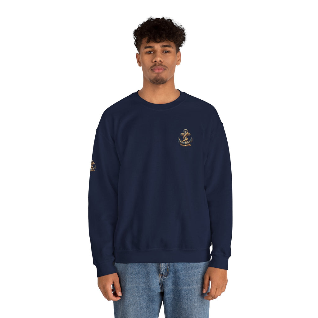 Nautical Compass Crewneck Sweatshirt Vintage Anchor & Compass Back Graphic - Etna Gift