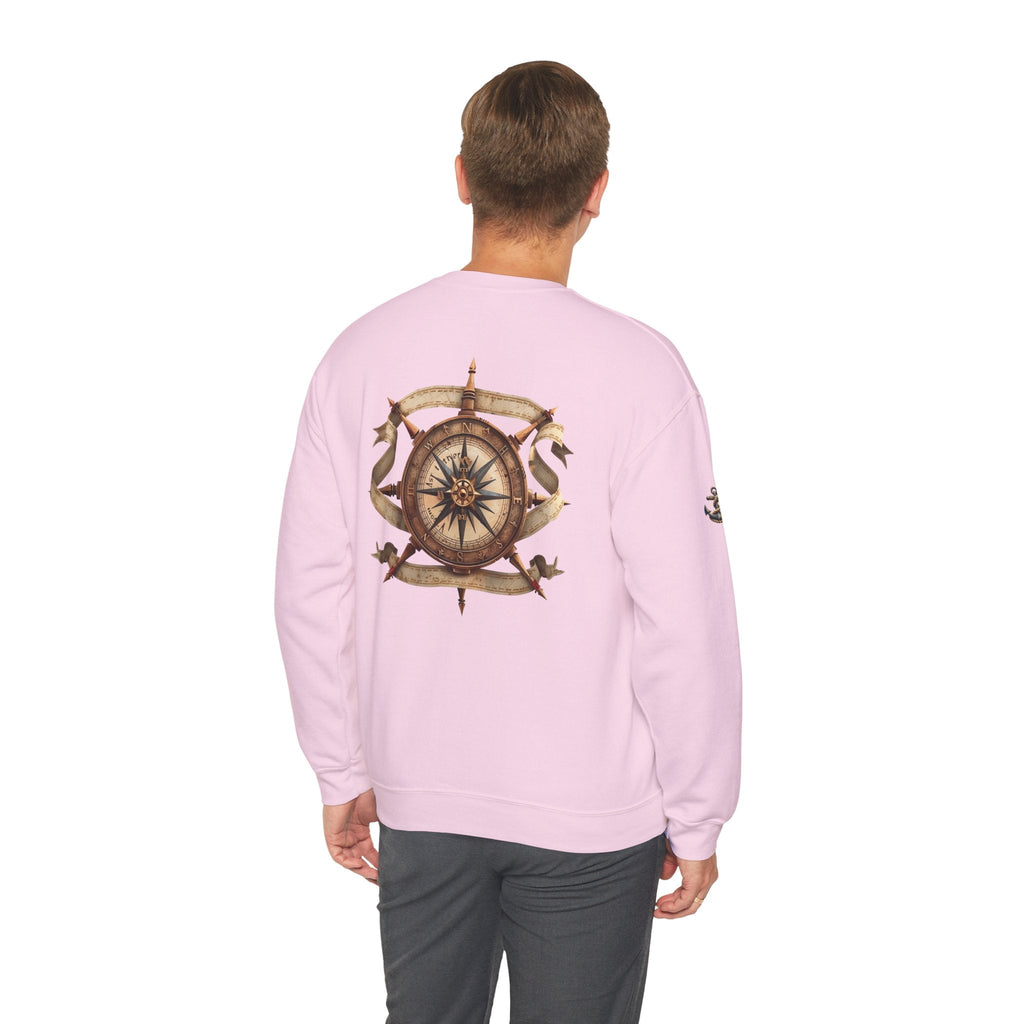 Nautical Compass Crewneck Sweatshirt Vintage Anchor & Compass Back Graphic - Etna Gift