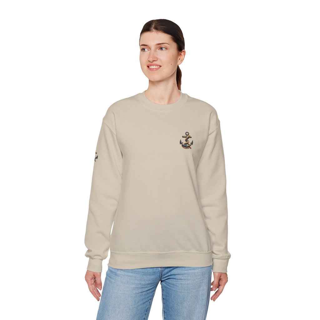 Nautical Compass Crewneck Sweatshirt Vintage Anchor & Compass Back Graphic - Etna Gift