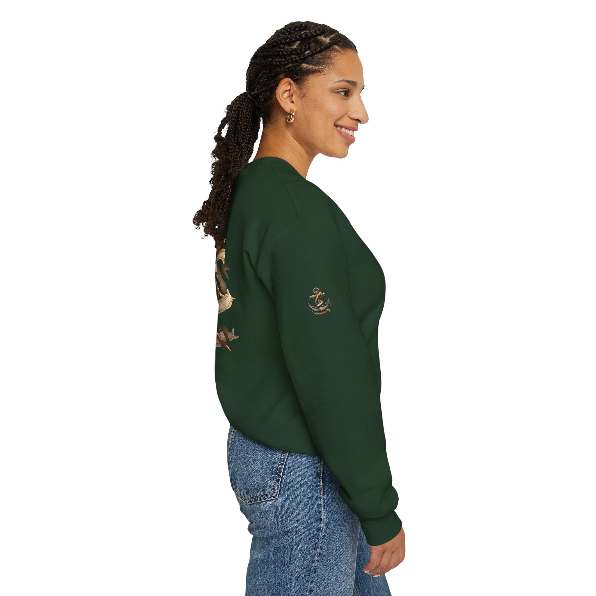 Nautical Compass Crewneck Sweatshirt Vintage Anchor & Compass Back Graphic - Etna Gift
