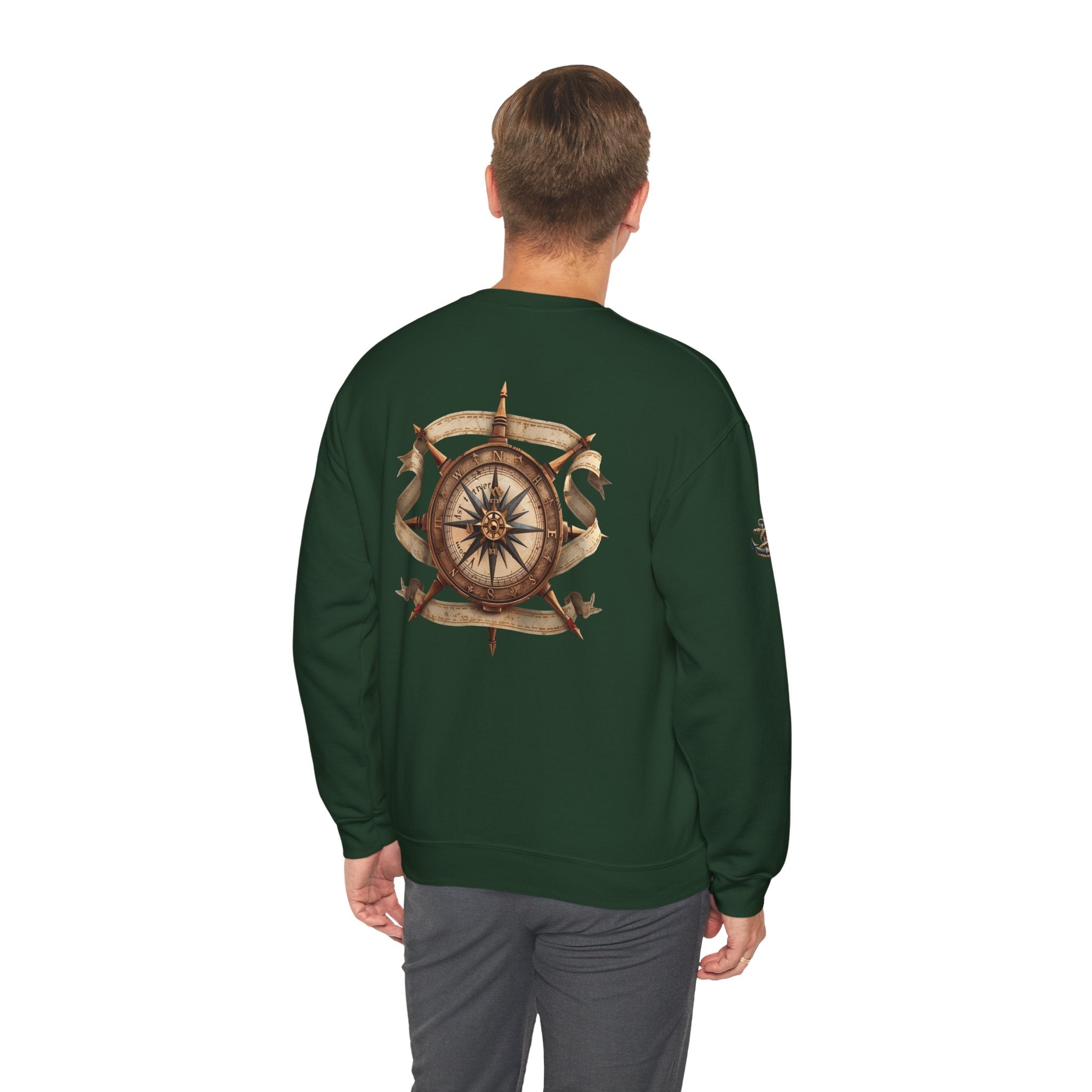 Nautical Compass Crewneck Sweatshirt Vintage Anchor & Compass Back Graphic - Etna Gift