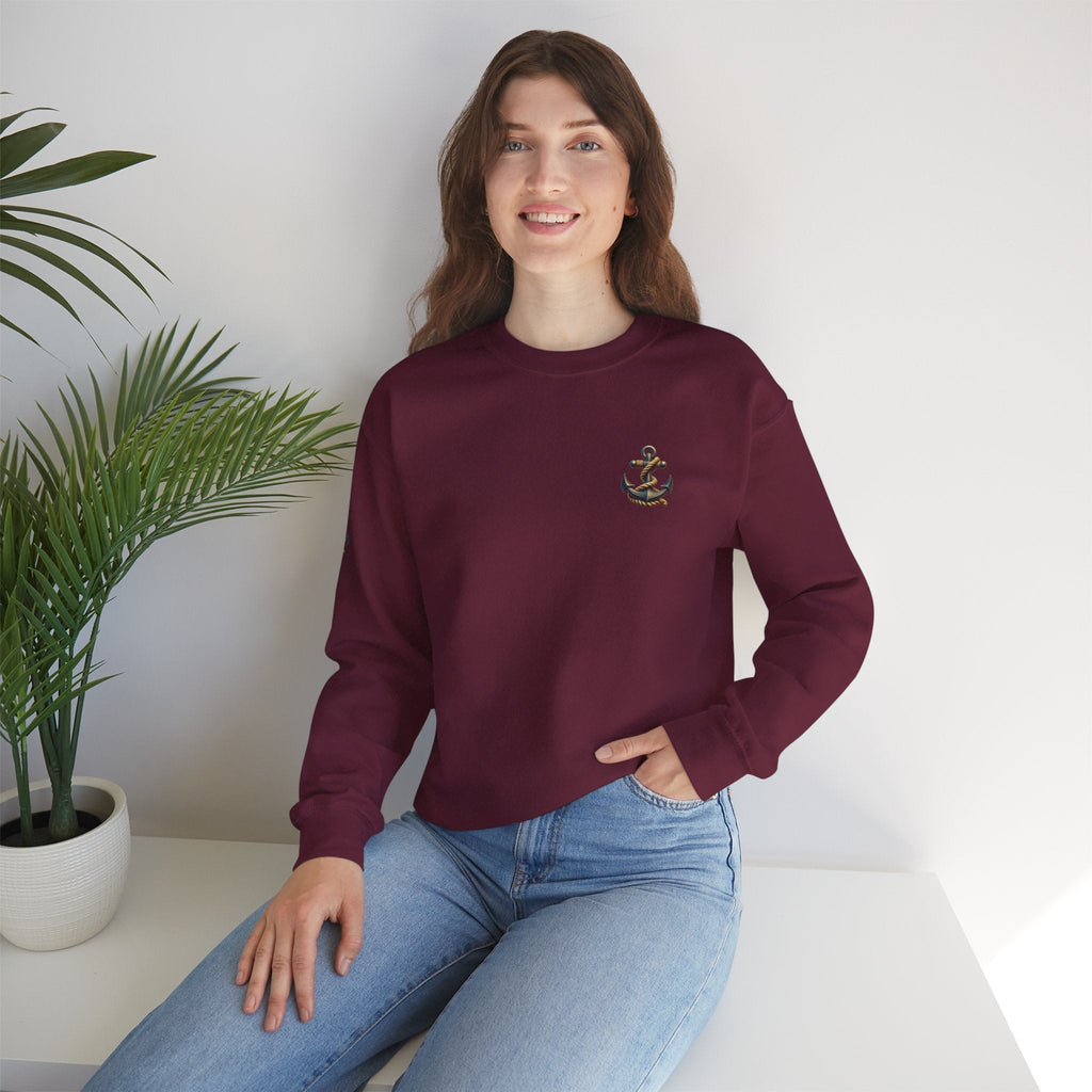 Nautical Compass Crewneck Sweatshirt Vintage Anchor & Compass Back Graphic - Etna Gift