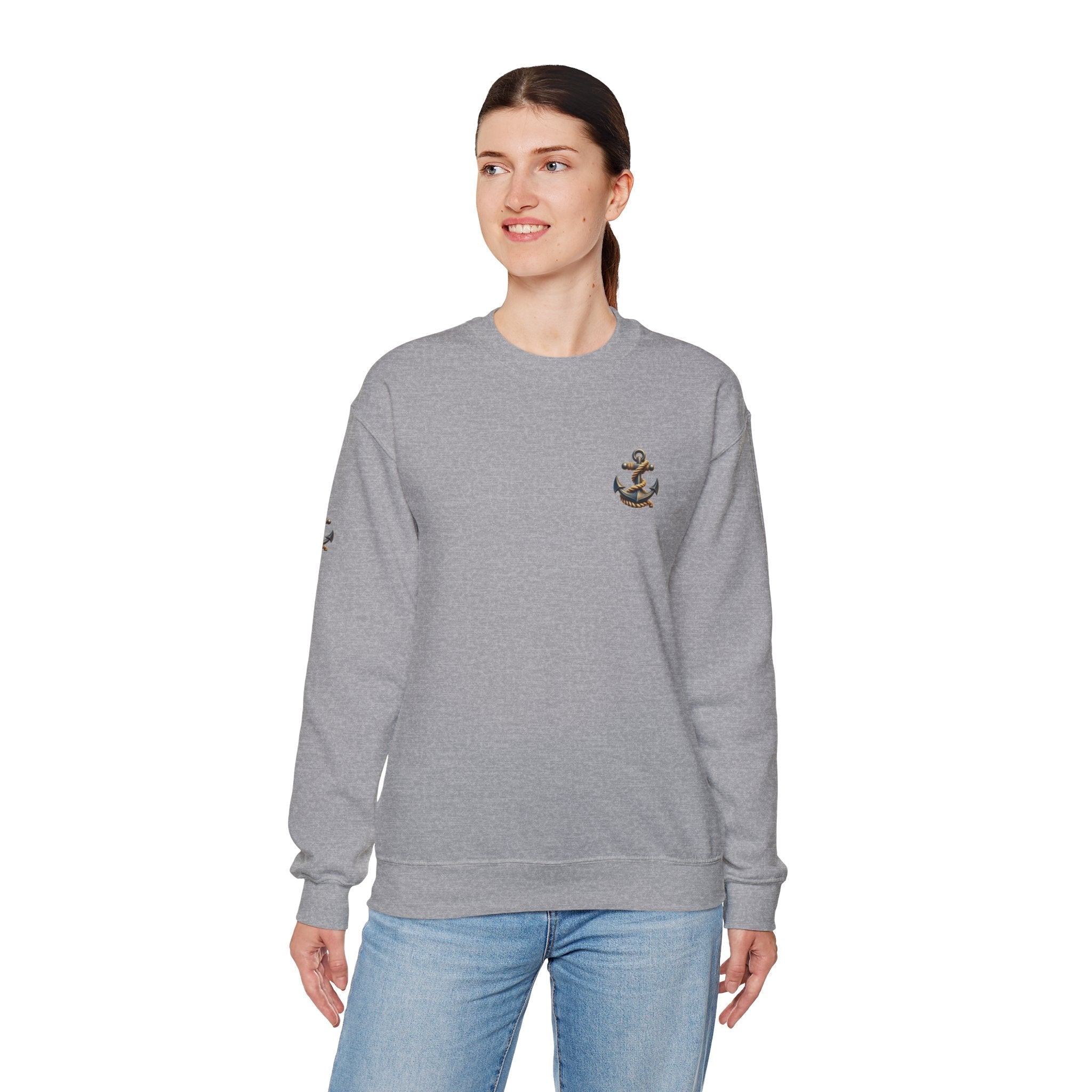 Nautical Compass Crewneck Sweatshirt Vintage Anchor & Compass Back Graphic - Etna Gift