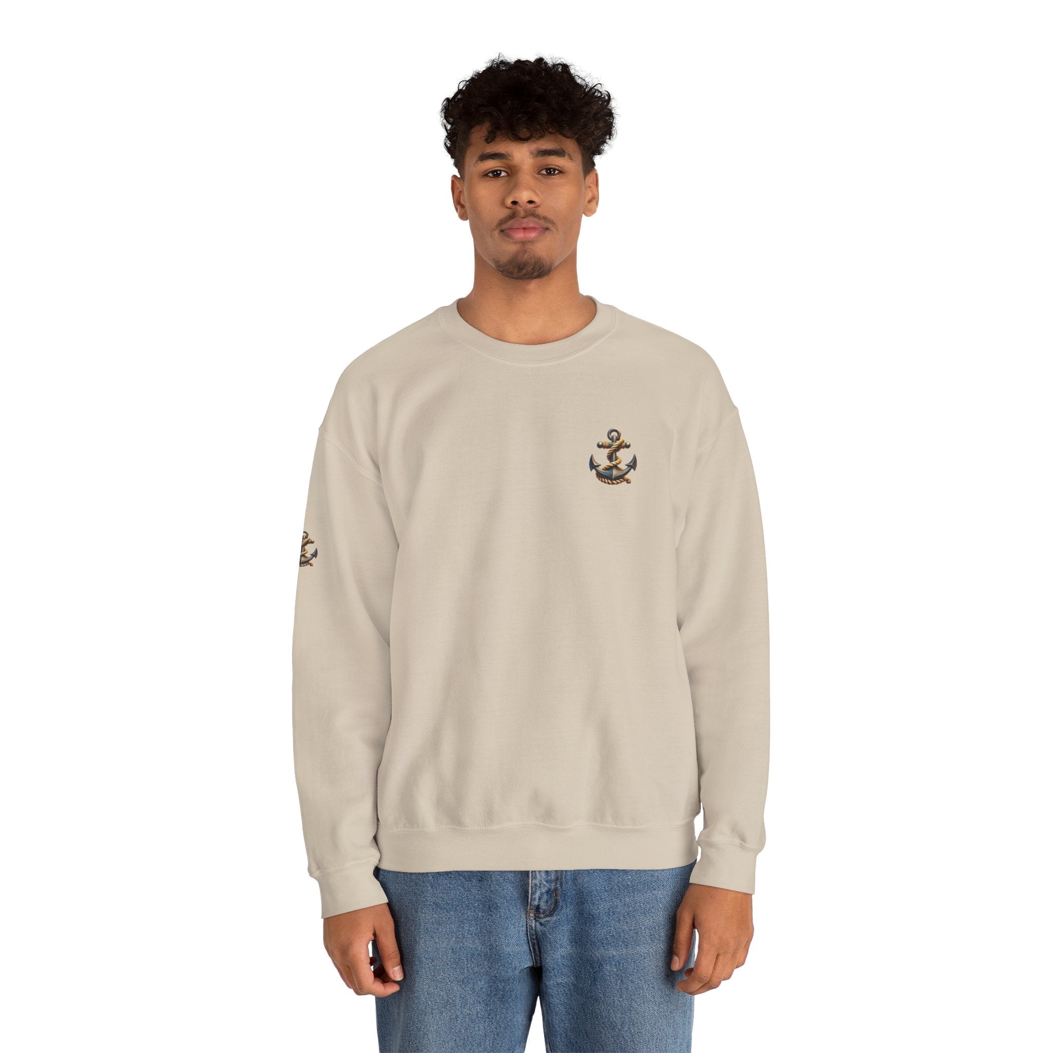 Nautical Compass Crewneck Sweatshirt Vintage Anchor & Compass Back Graphic - Etna Gift