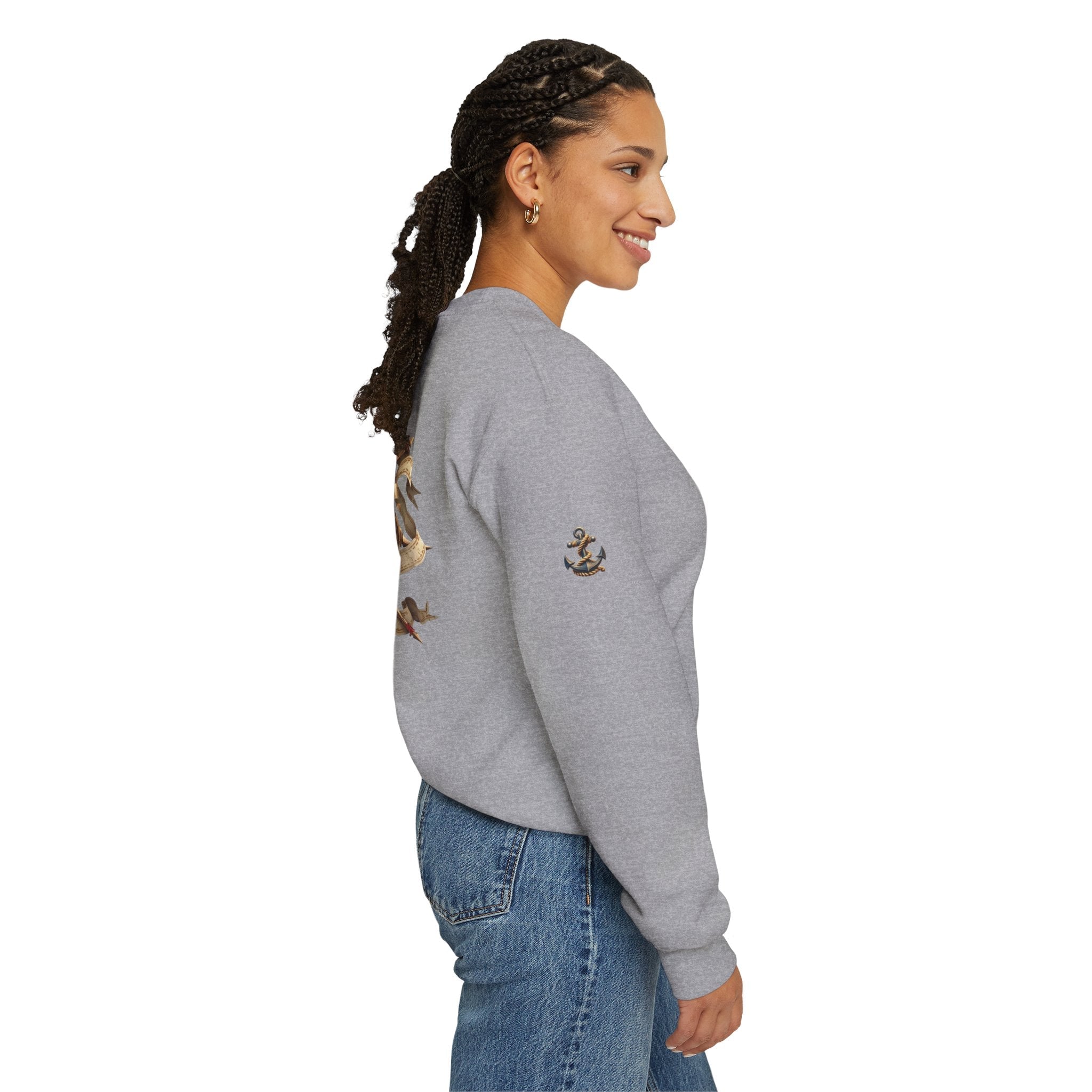 Nautical Compass Crewneck Sweatshirt Vintage Anchor & Compass Back Graphic - Etna Gift
