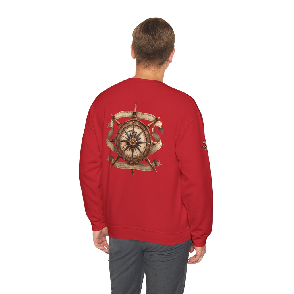 Nautical Compass Crewneck Sweatshirt Vintage Anchor & Compass Back Graphic - Etna Gift