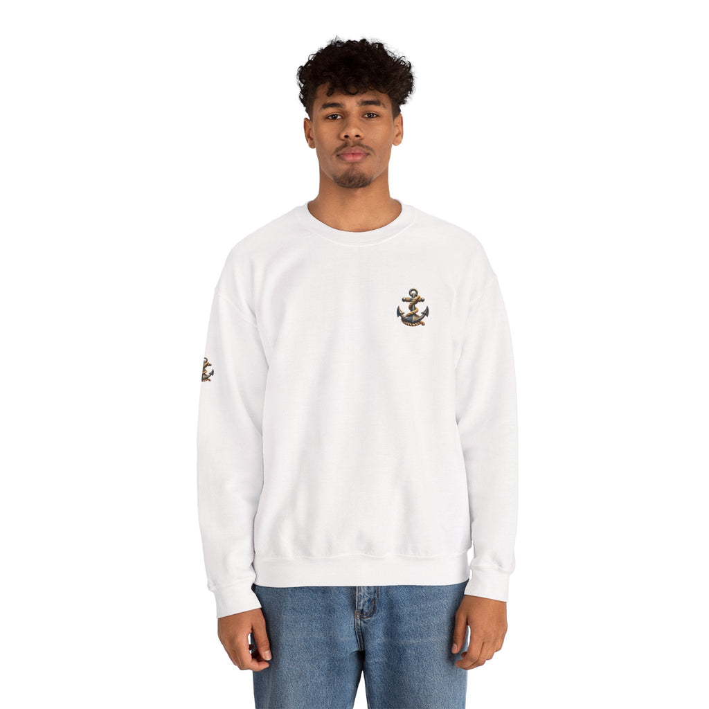 Nautical Compass Crewneck Sweatshirt Vintage Anchor & Compass Back Graphic - Etna Gift