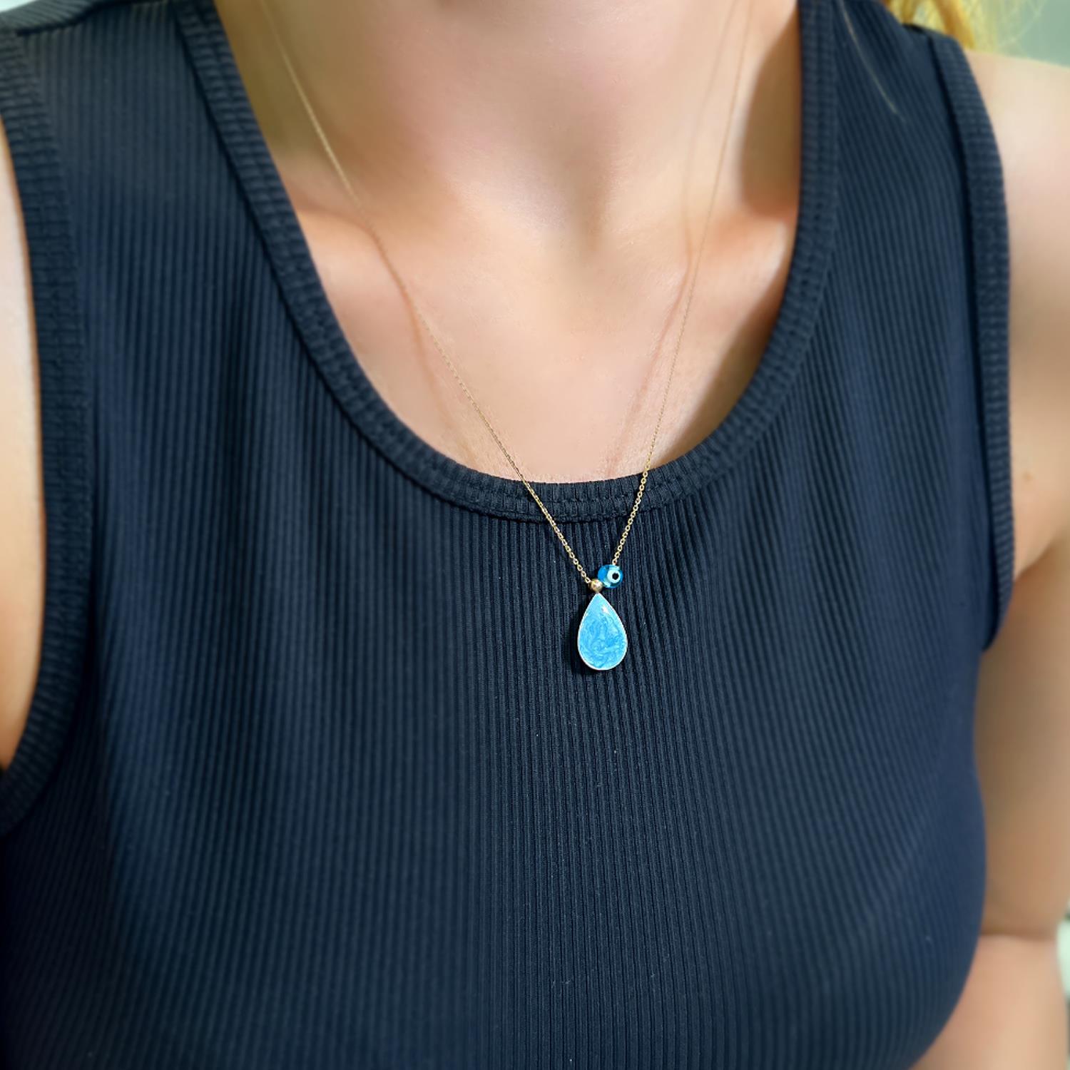 Nazar amulet drop necklace 925 sterling silver drop necklace - Etna Gift
