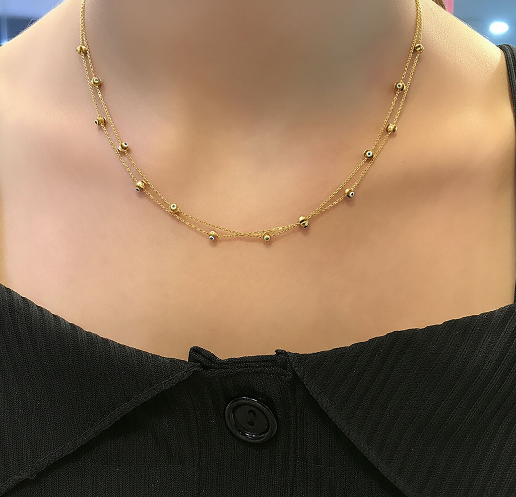 Nazar bead necklace 925 sterling silver 2 - row necklace - Etna Gift