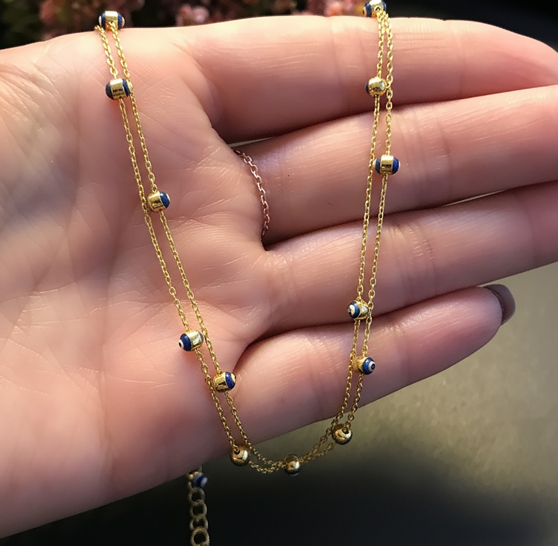 Nazar bead necklace 925 sterling silver 2 - row necklace - Etna Gift