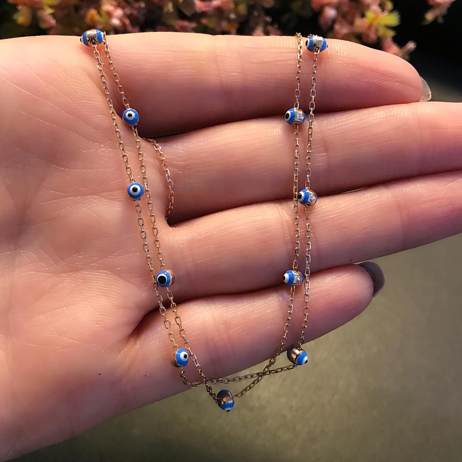 Sterling silver 925 double row evil eye bead necklace - Etna Gift