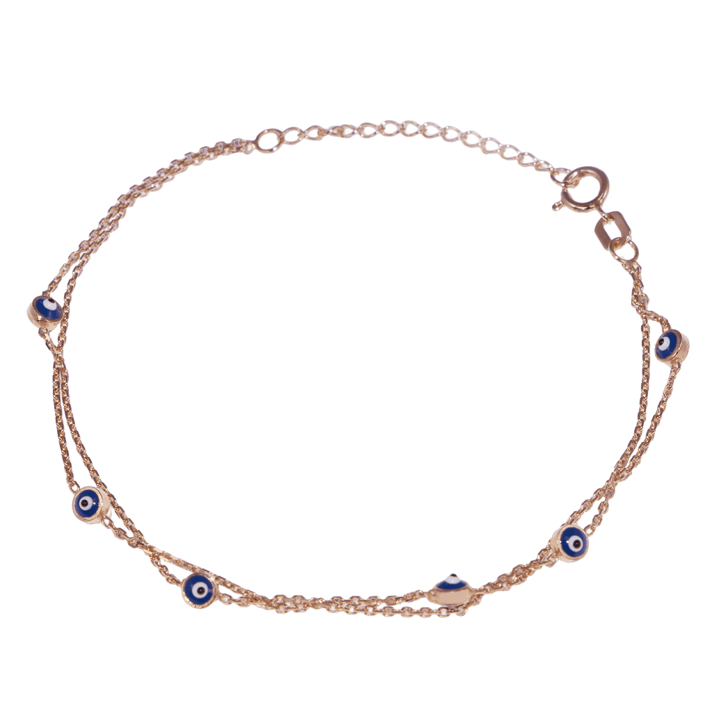 Nazar bead silver 2 row bracelet 925 sterling silver bracelet - Etna Gift