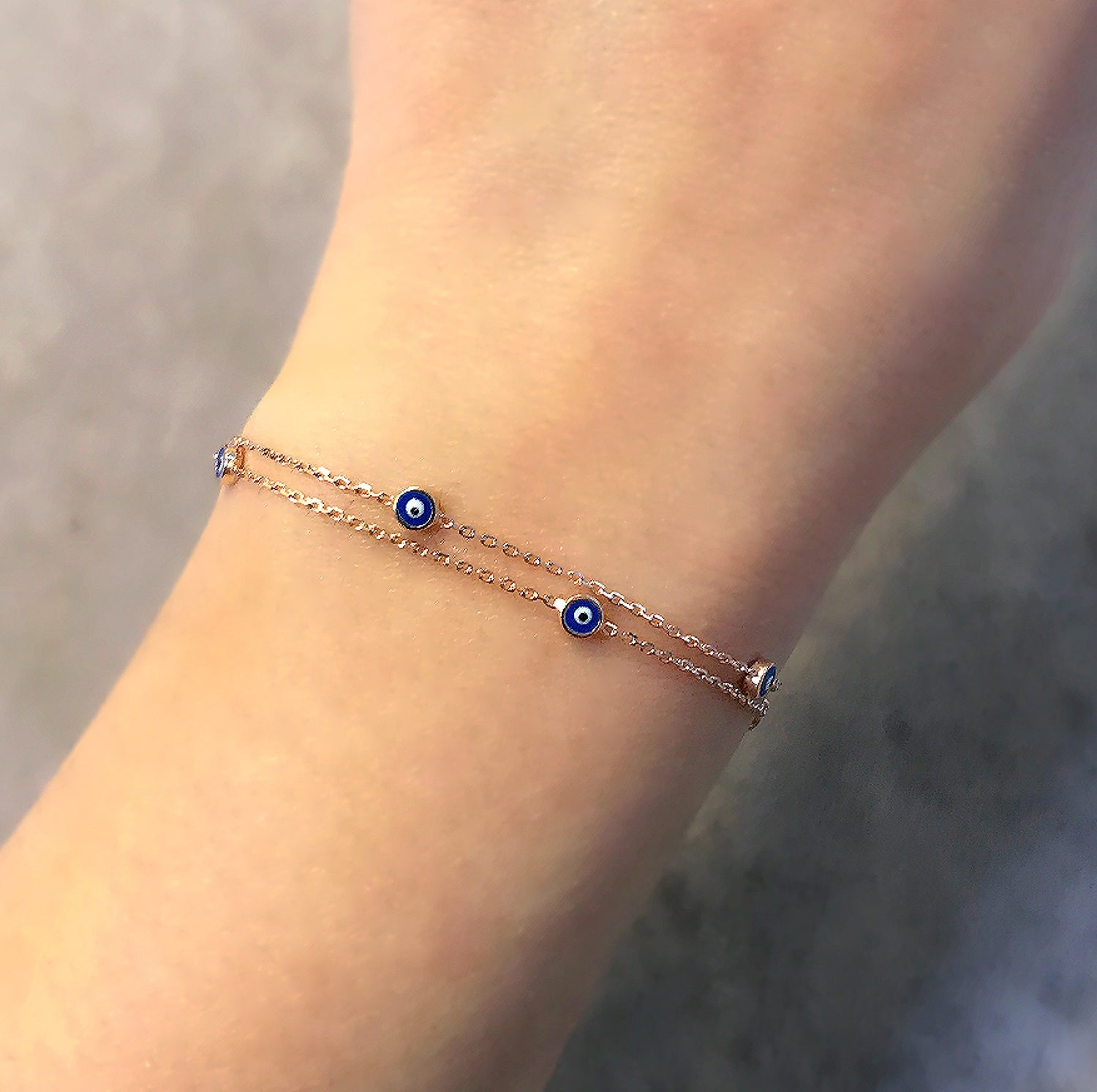 Nazar bead silver 2 row bracelet 925 sterling silver bracelet - Etna Gift