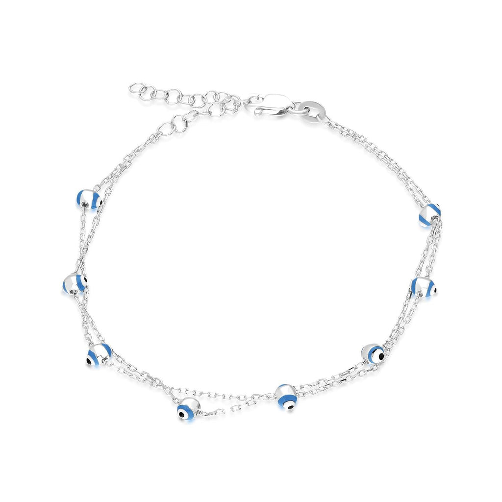 Nazar bead silver 2 row bracelet 925 sterling silver bracelet - Etna Gift