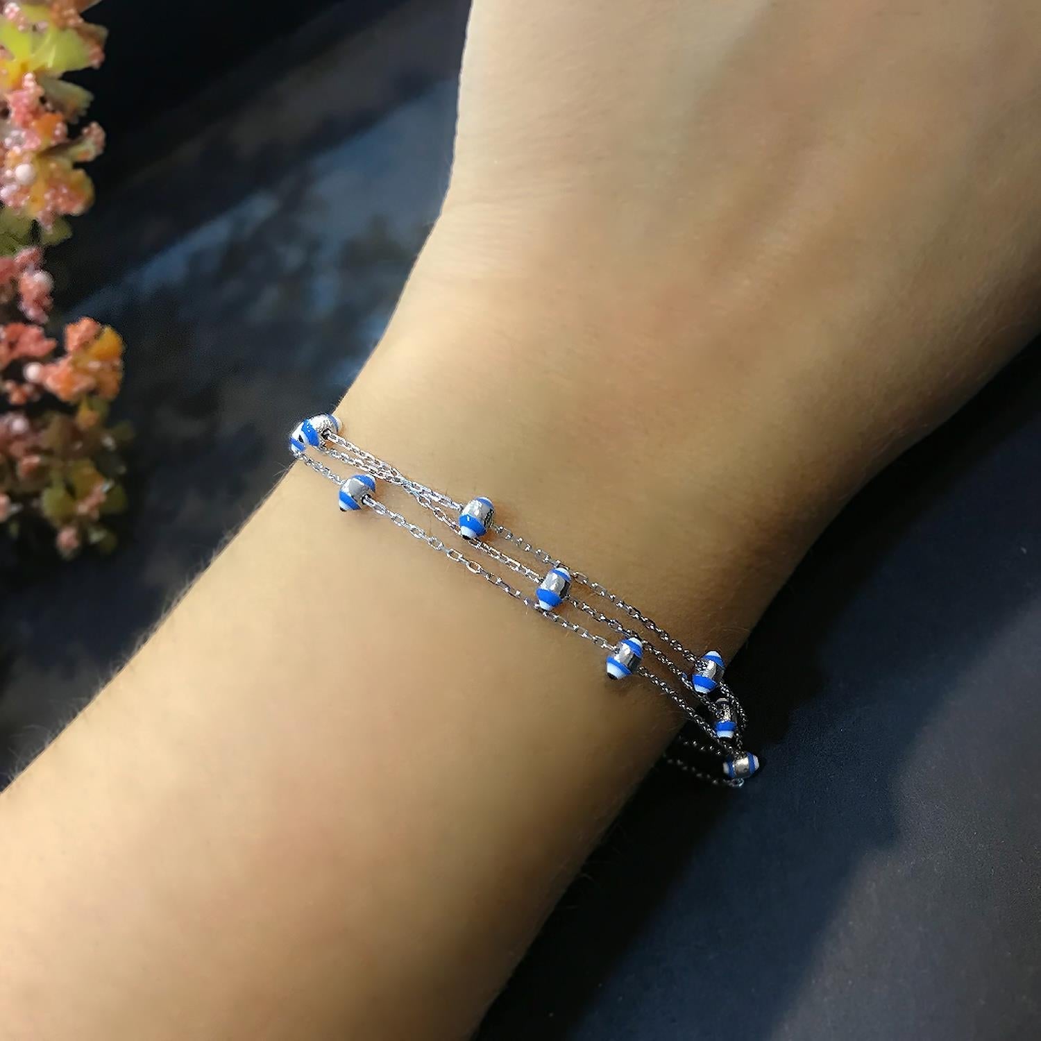 Nazar bead silver 3 row bracelet 925 sterling silver bracelet - Etna Gift