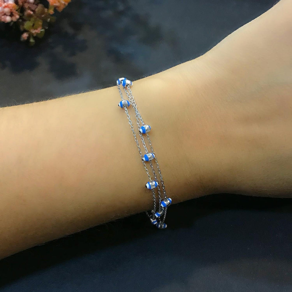 Nazar bead silver 3 row bracelet 925 sterling silver bracelet - Etna Gift
