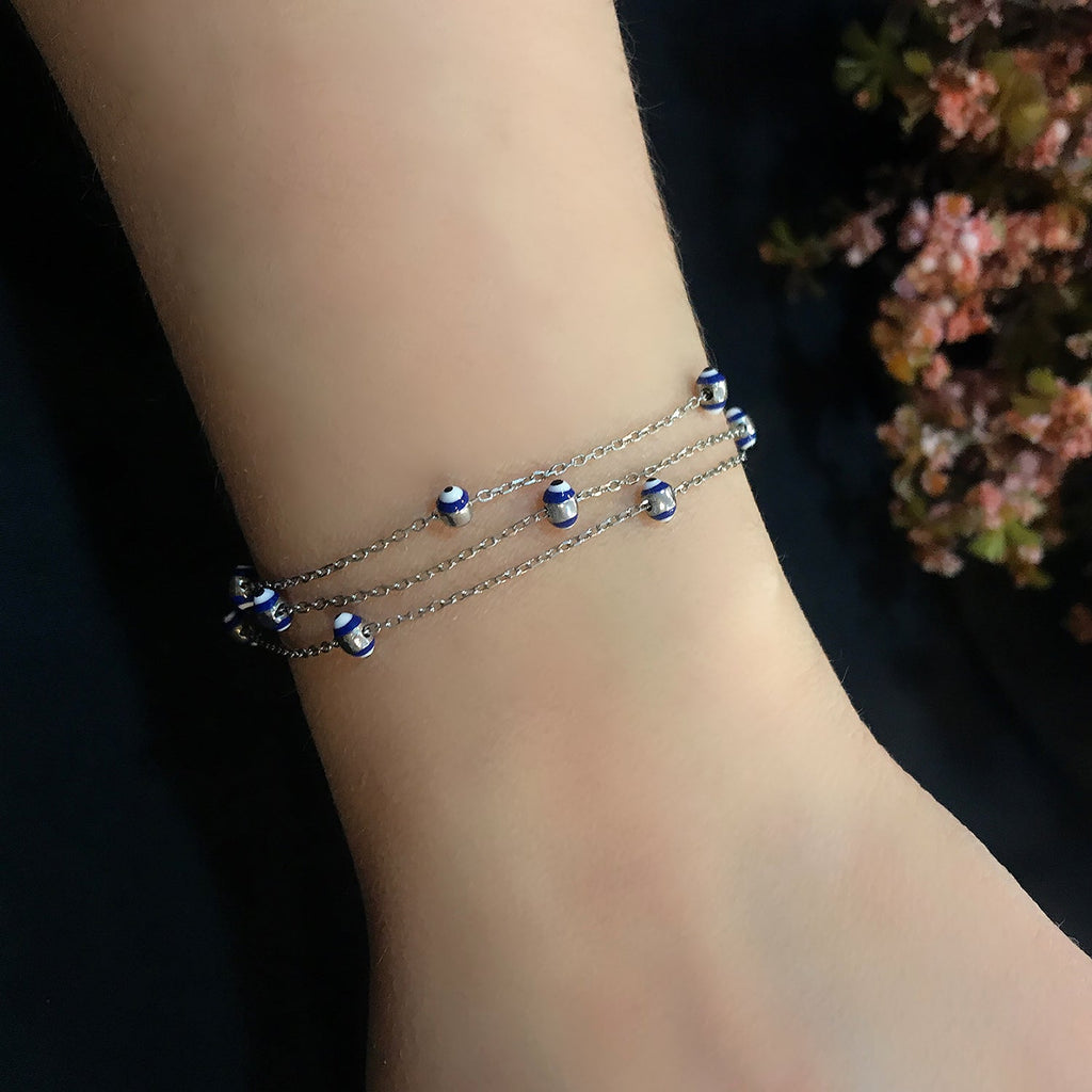 Nazar bead silver 3 row bracelet 925 sterling silver bracelet - Etna Gift