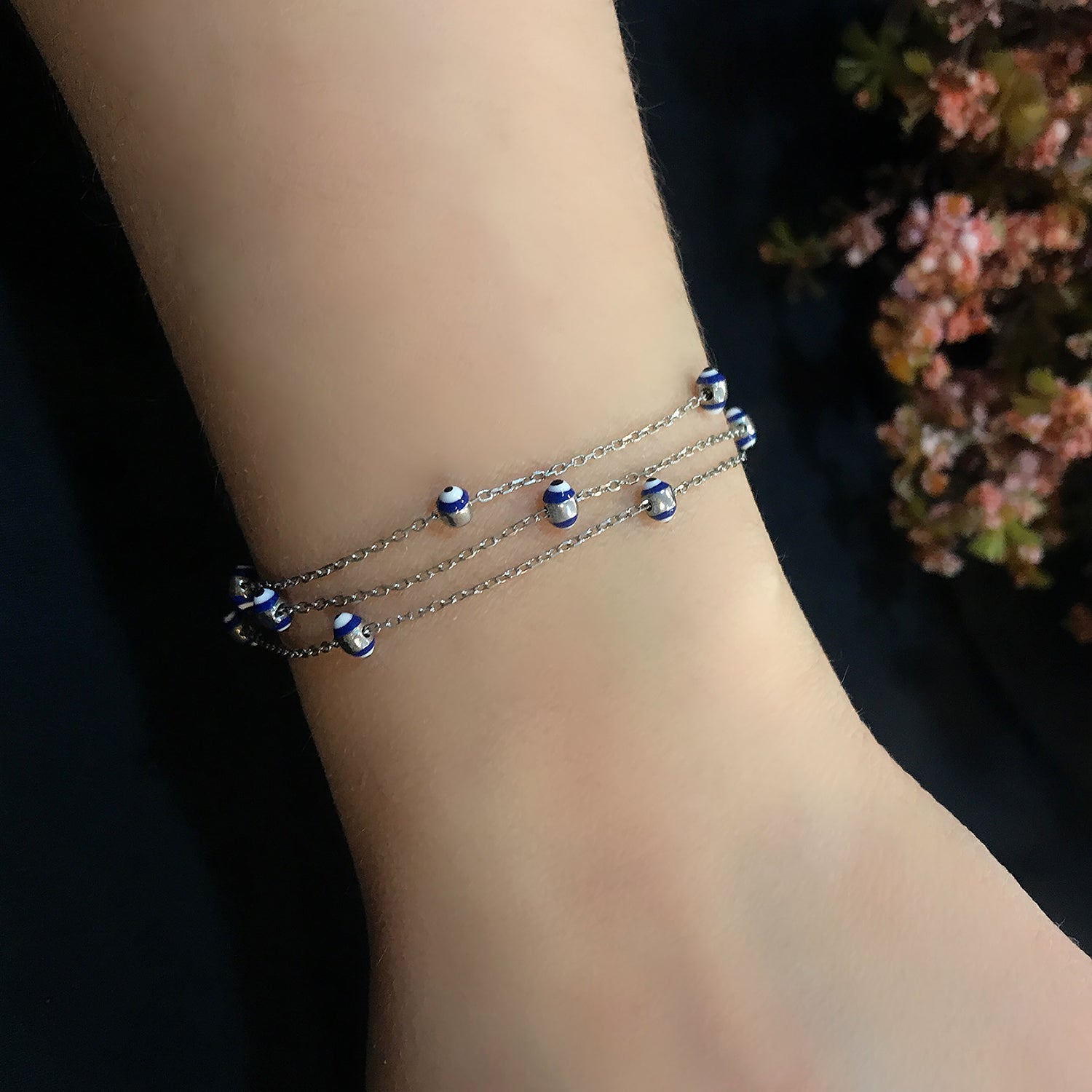 Nazar bead silver 3 row bracelet 925 sterling silver bracelet - Etna Gift