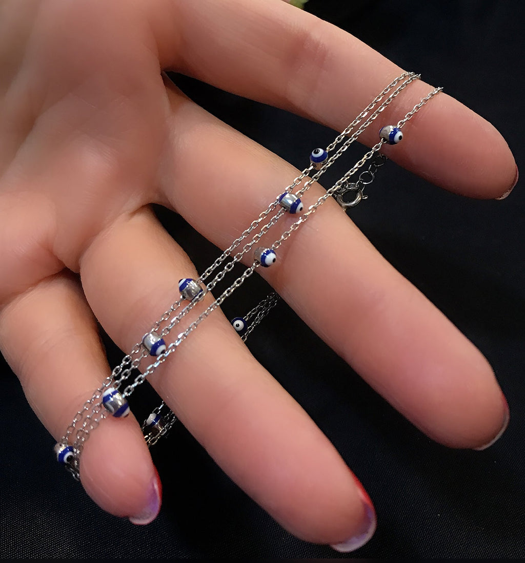 Nazar bead silver 3 row bracelet 925 sterling silver bracelet - Etna Gift