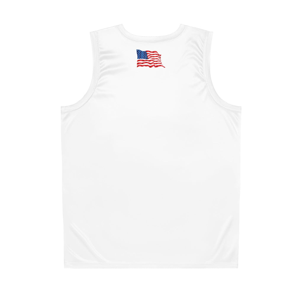 NBA Logo Basketball Jersey White Mesh Tank with American Flag Accent - Etna Gift