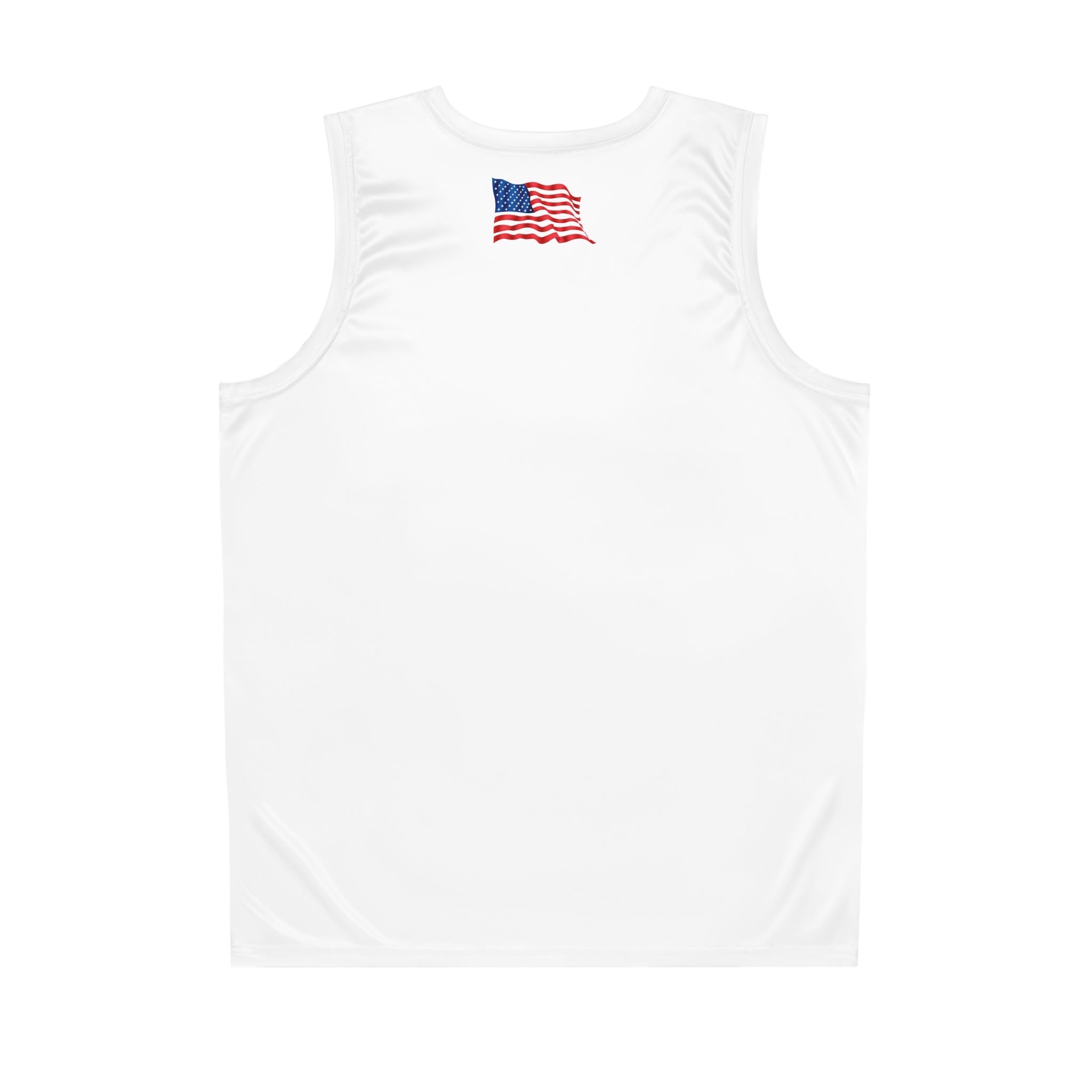 NBA Logo Basketball Jersey White Mesh Tank with American Flag Accent - Etna Gift