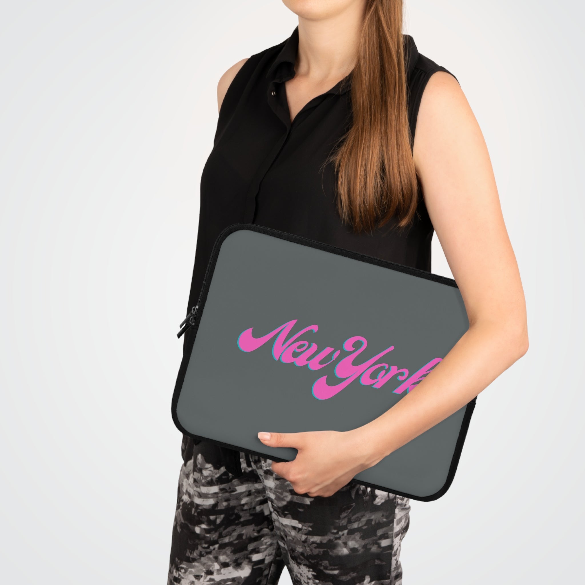 New York Pink Script Laptop Sleeve Retro City Typography Sleeve - Etna Gift