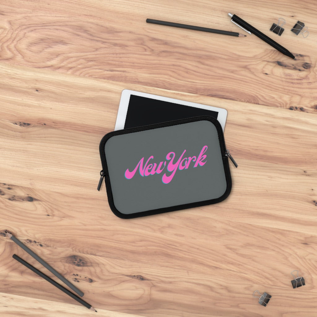 New York Pink Script Laptop Sleeve Retro City Typography Sleeve - Etna Gift