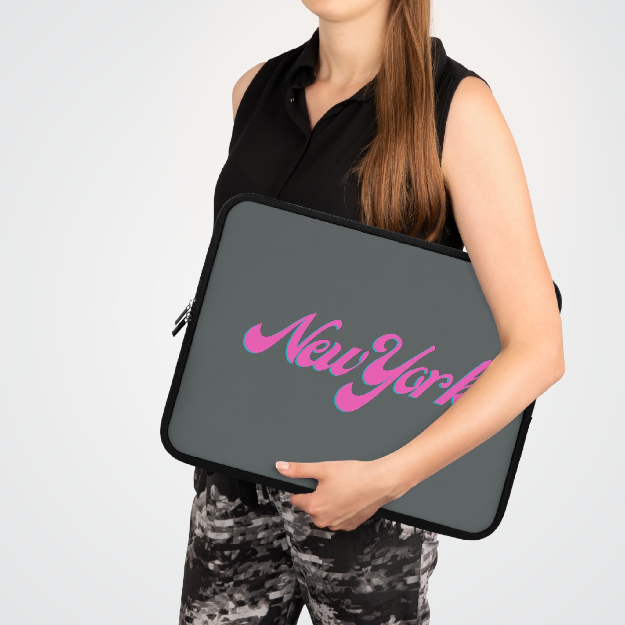 New York Pink Script Laptop Sleeve Retro City Typography Sleeve - Etna Gift