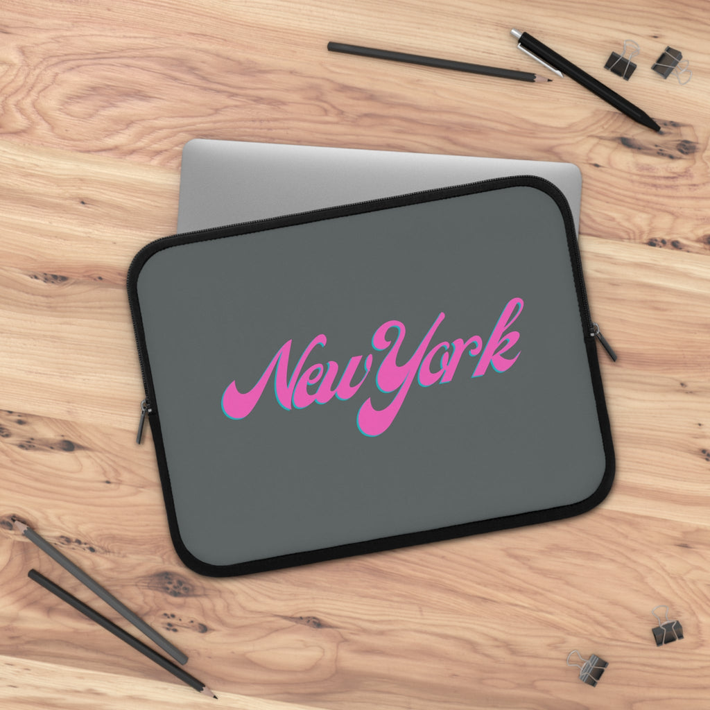 New York Pink Script Laptop Sleeve Retro City Typography Sleeve - Etna Gift