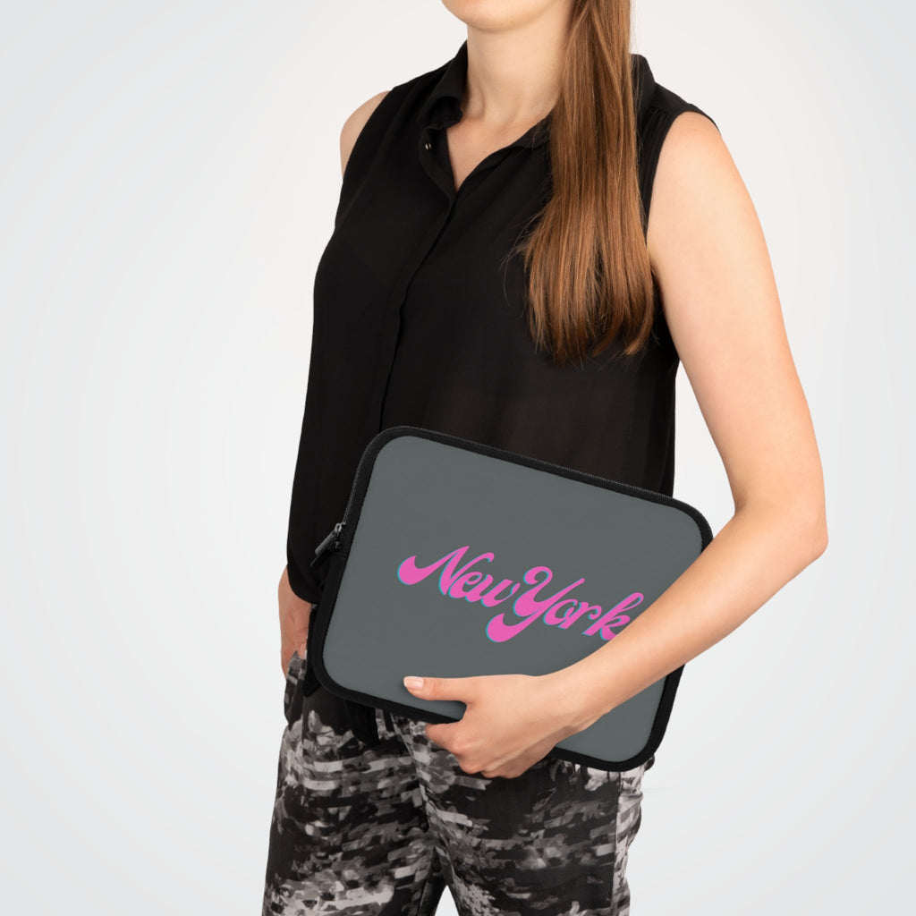 New York Pink Script Laptop Sleeve Retro City Typography Sleeve - Etna Gift