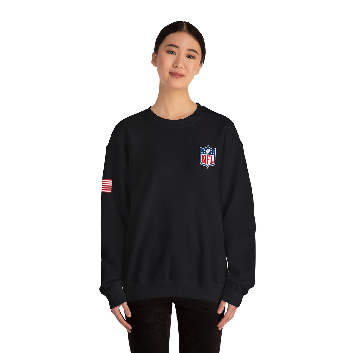 NFL Logo Crewneck Sweatshirt with American Flag Sleeve - Etna Gift