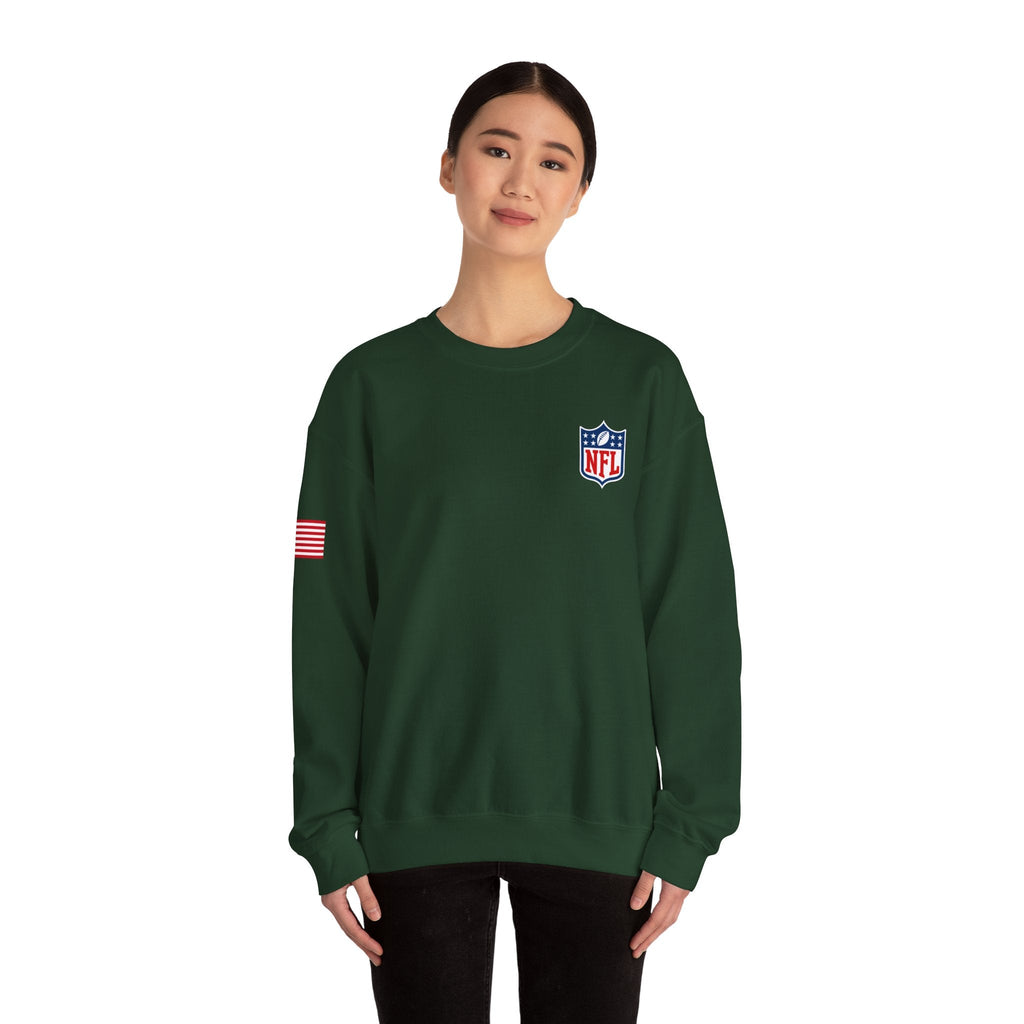 NFL Logo Crewneck Sweatshirt with American Flag Sleeve - Etna Gift