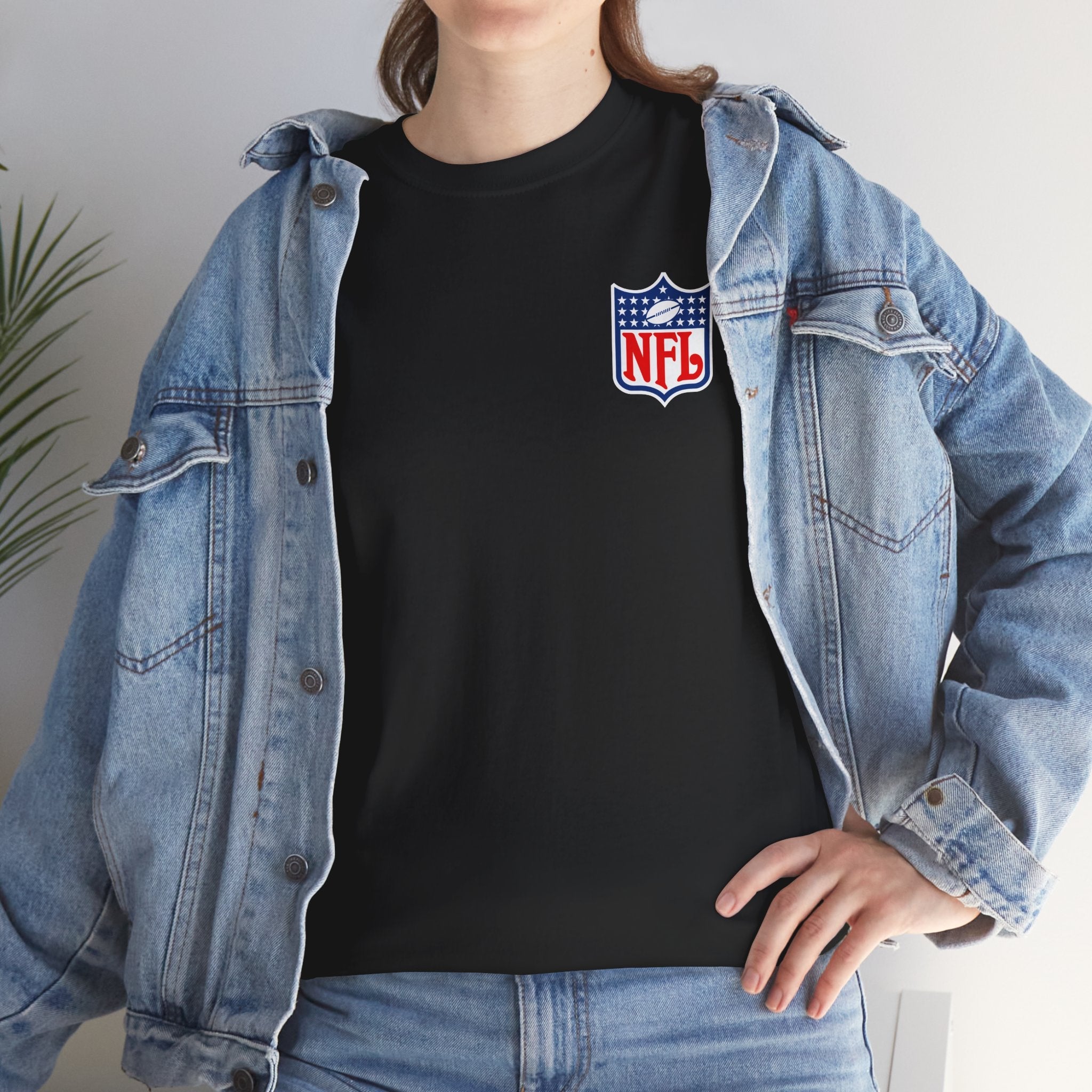 NFL Shield Black T‑Shirt Small Chest & Sleeve Logo Football Tee - Etna Gift
