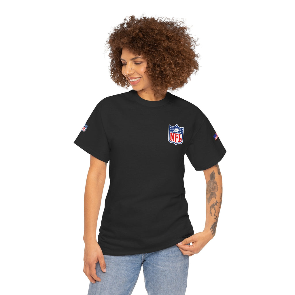 NFL Shield Black T‑Shirt Small Chest & Sleeve Logo Football Tee - Etna Gift