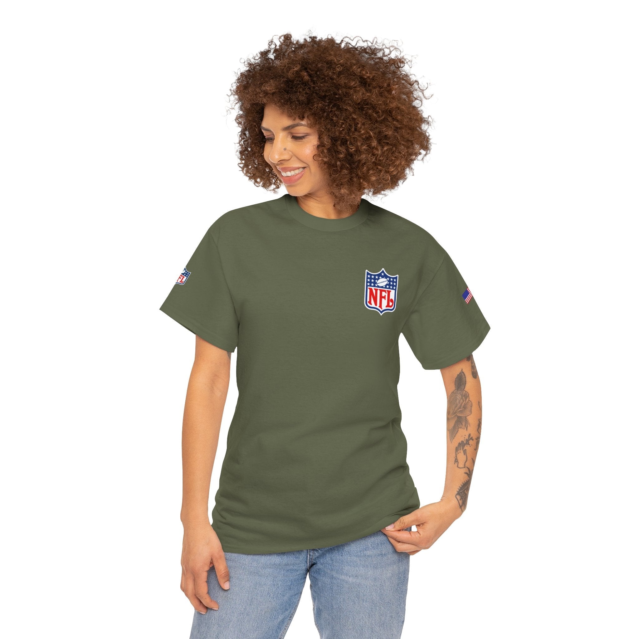 NFL Shield Black T‑Shirt Small Chest & Sleeve Logo Football Tee - Etna Gift