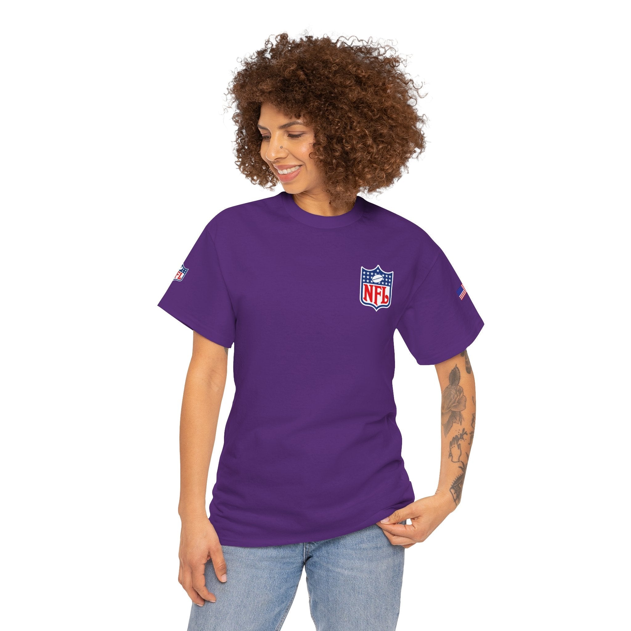 NFL Shield Black T‑Shirt Small Chest & Sleeve Logo Football Tee - Etna Gift