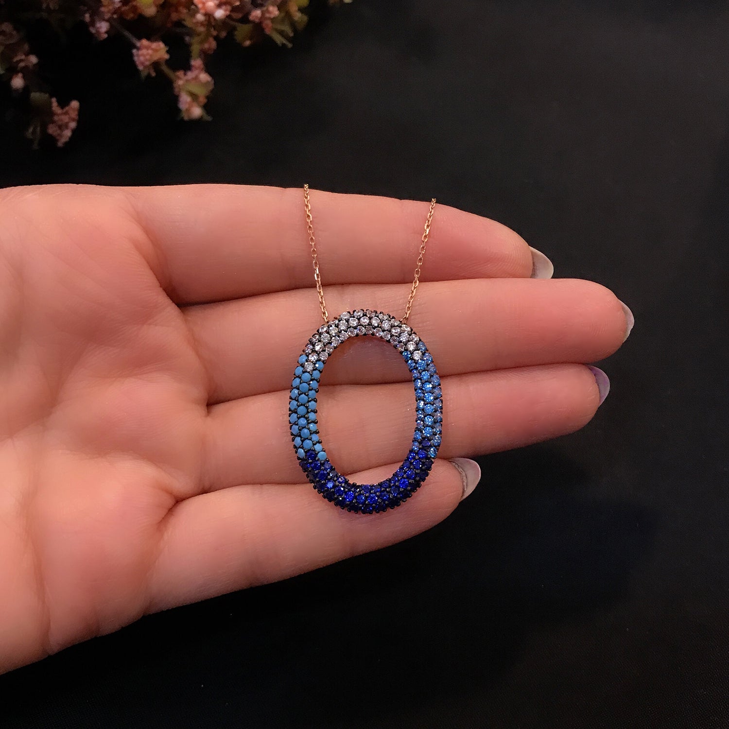 Oval colored stone necklace 925 sterling silver oval necklace - Etna Gift
