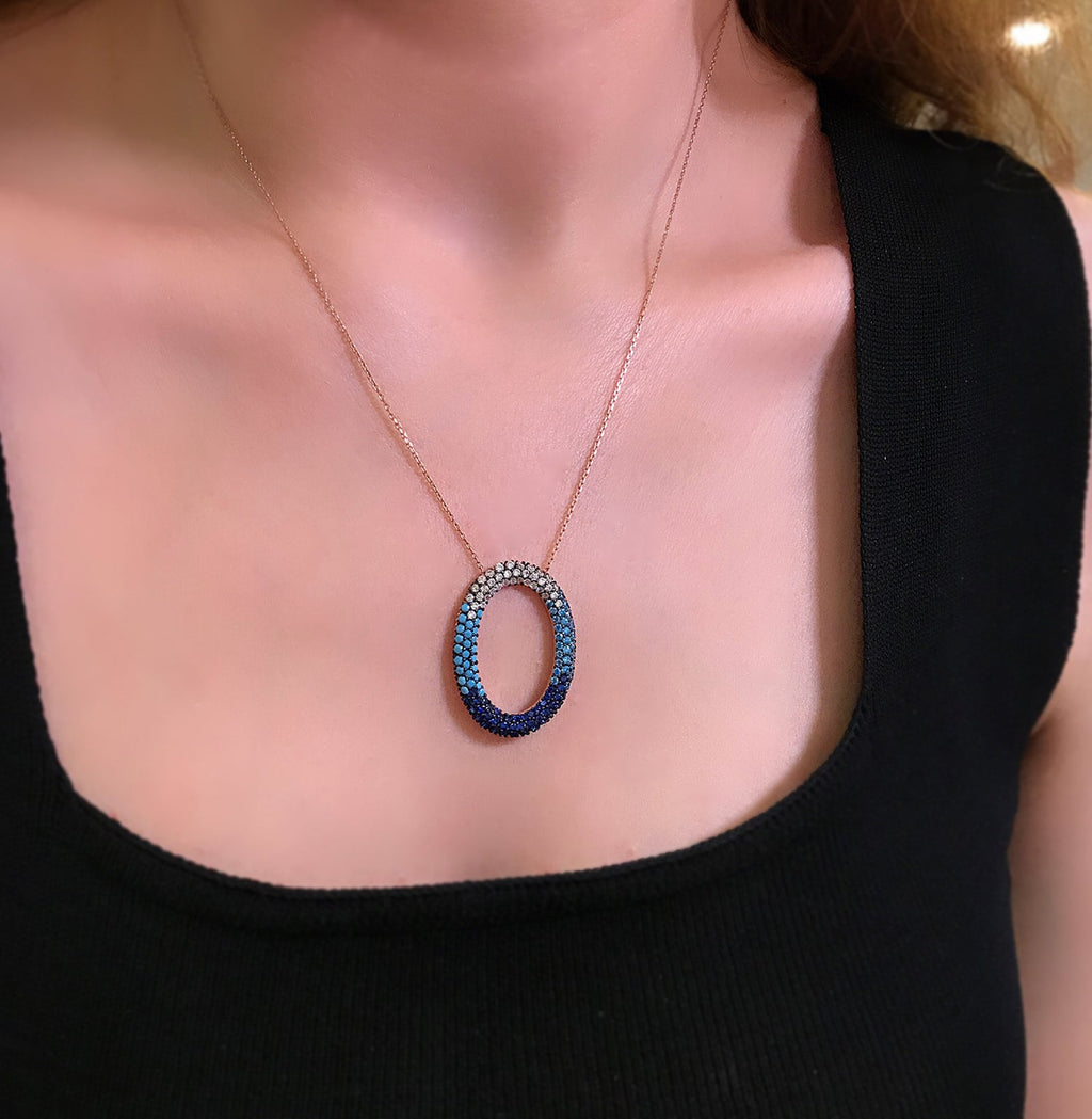 Oval colored stone necklace 925 sterling silver oval necklace - Etna Gift