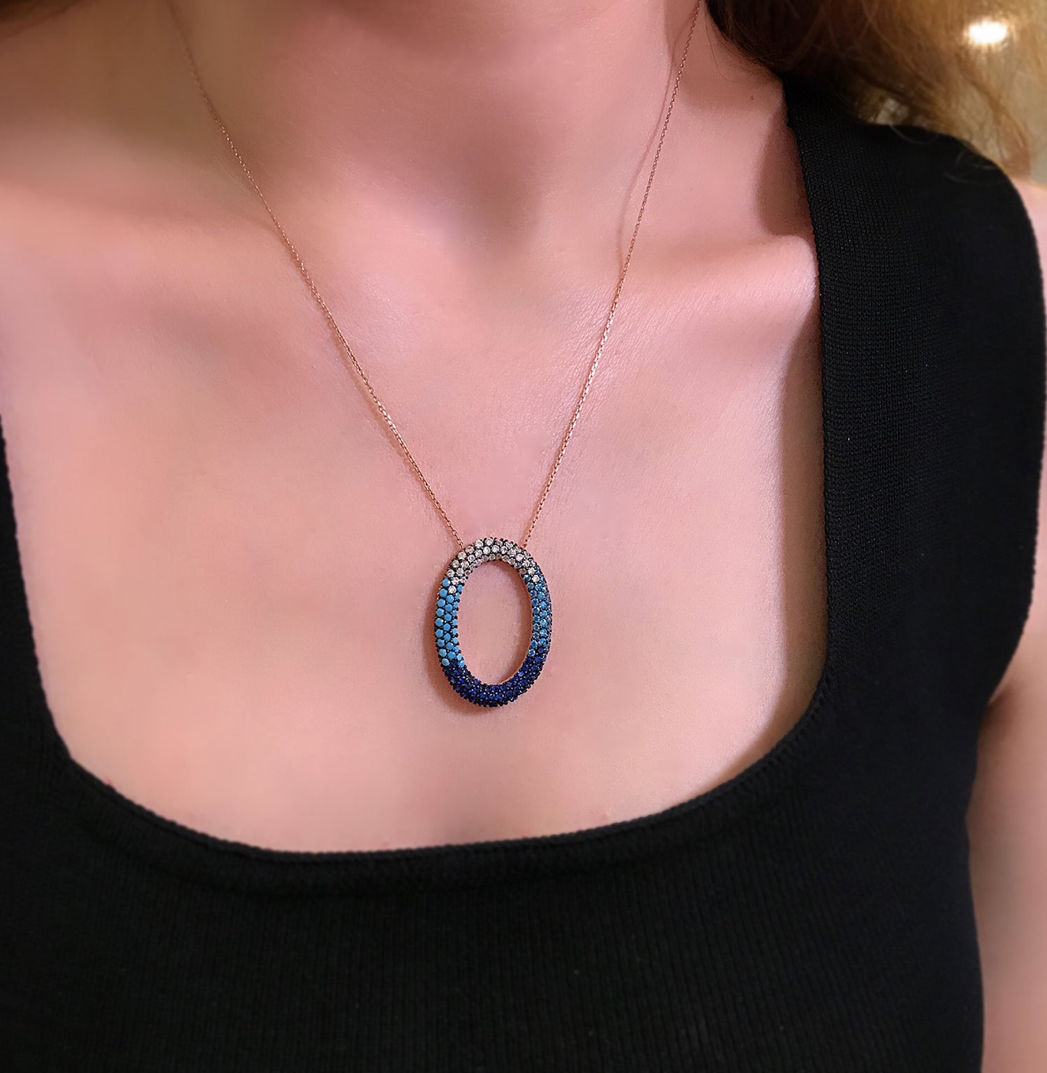 Oval colored stone necklace 925 sterling silver oval necklace - Etna Gift