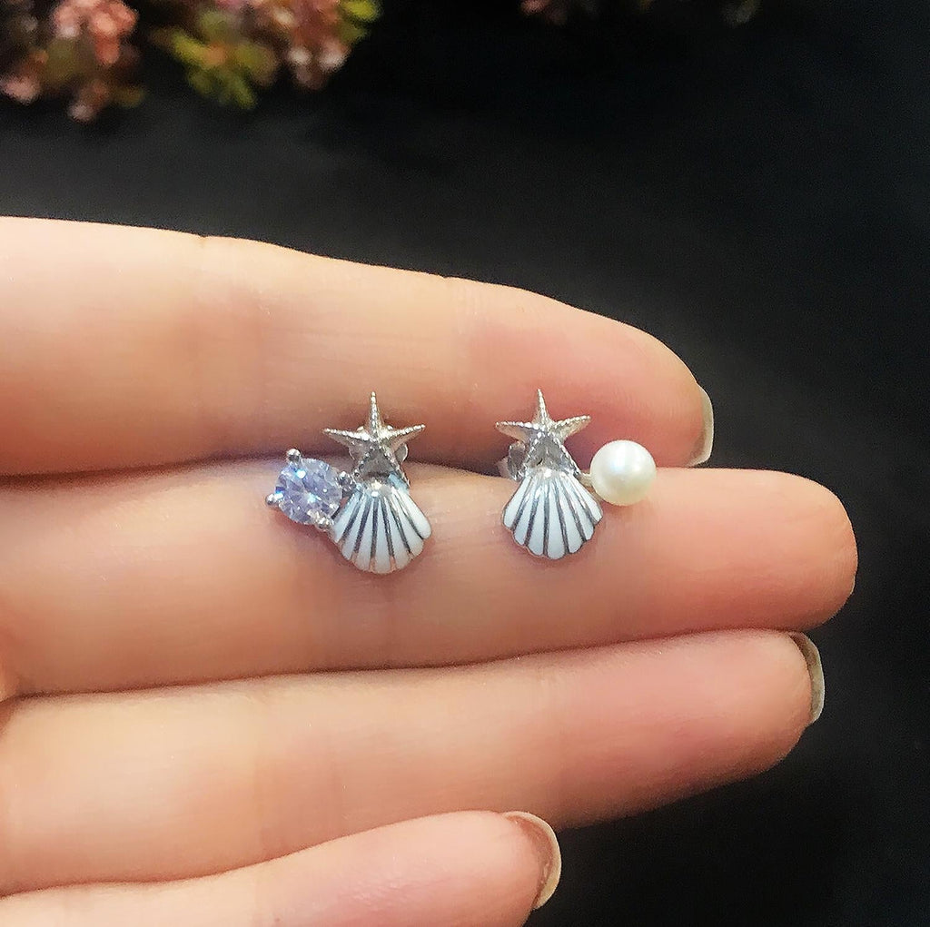Pearl, Starfish, and Seashell Earrings – 925 Sterling Silver - Etna Gift