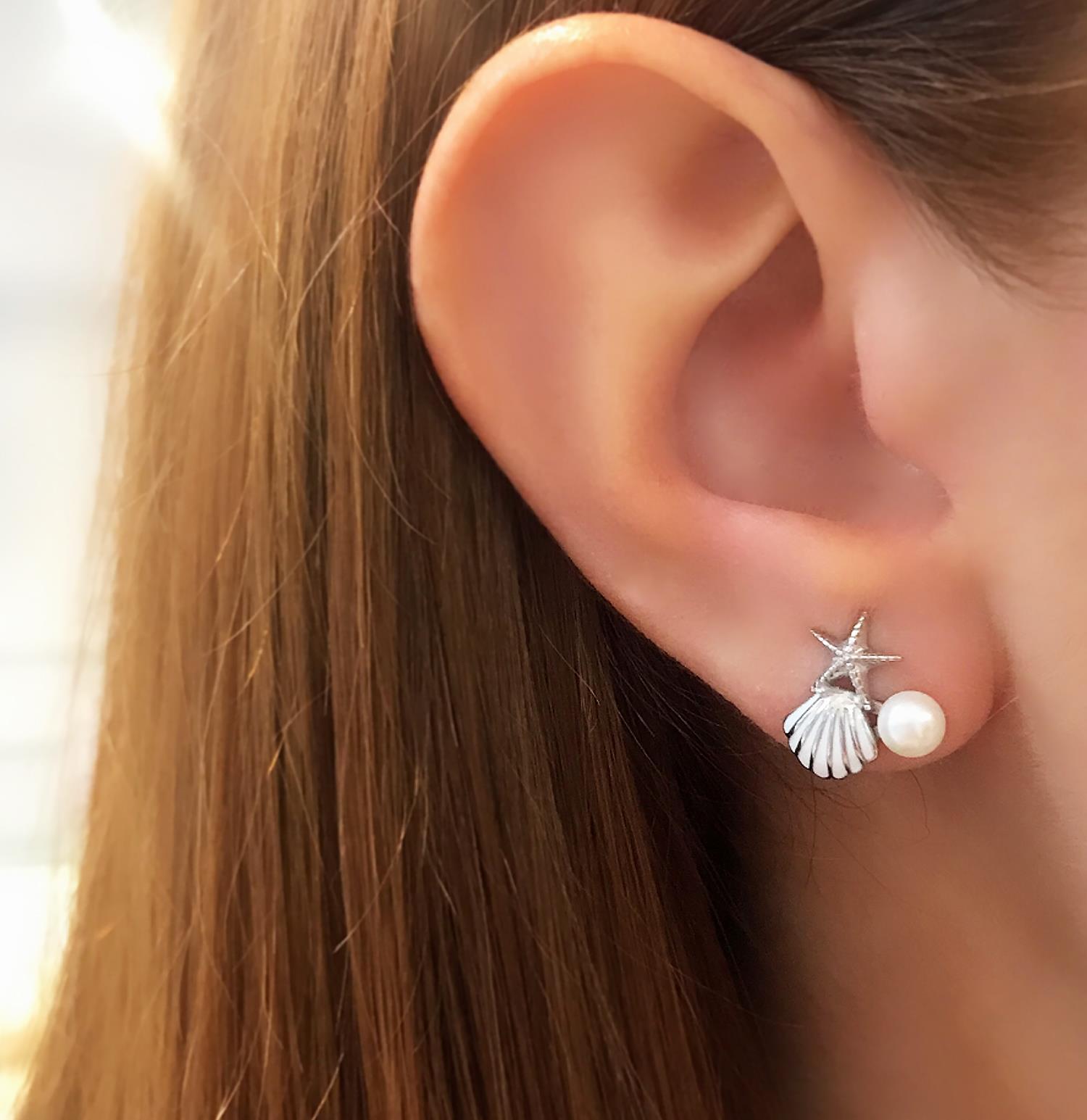 Pearl, Starfish, and Seashell Earrings – 925 Sterling Silver - Etna Gift