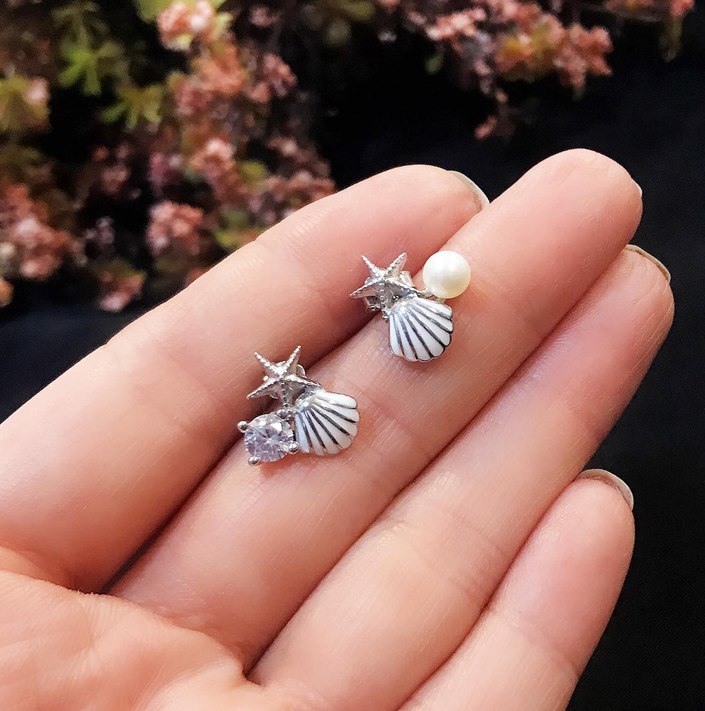 Pearl, Starfish, and Seashell Earrings – 925 Sterling Silver - Etna Gift