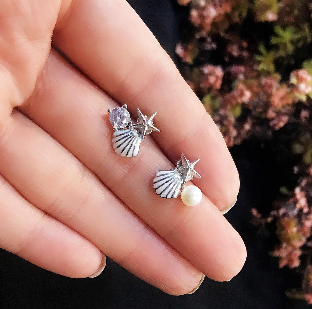 Pearl, Starfish, and Seashell Earrings – 925 Sterling Silver - Etna Gift
