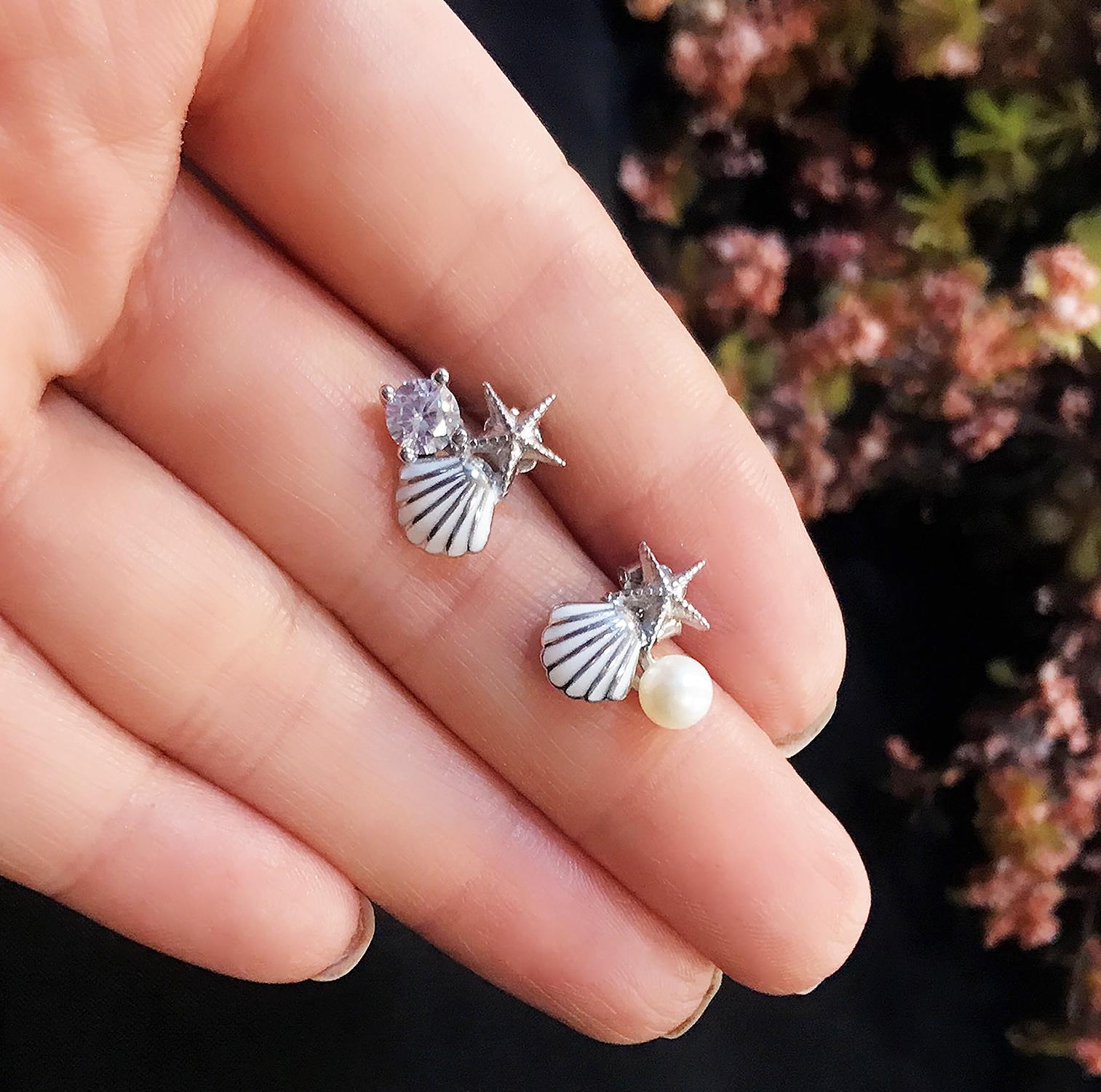 Pearl, Starfish, and Seashell Earrings – 925 Sterling Silver - Etna Gift