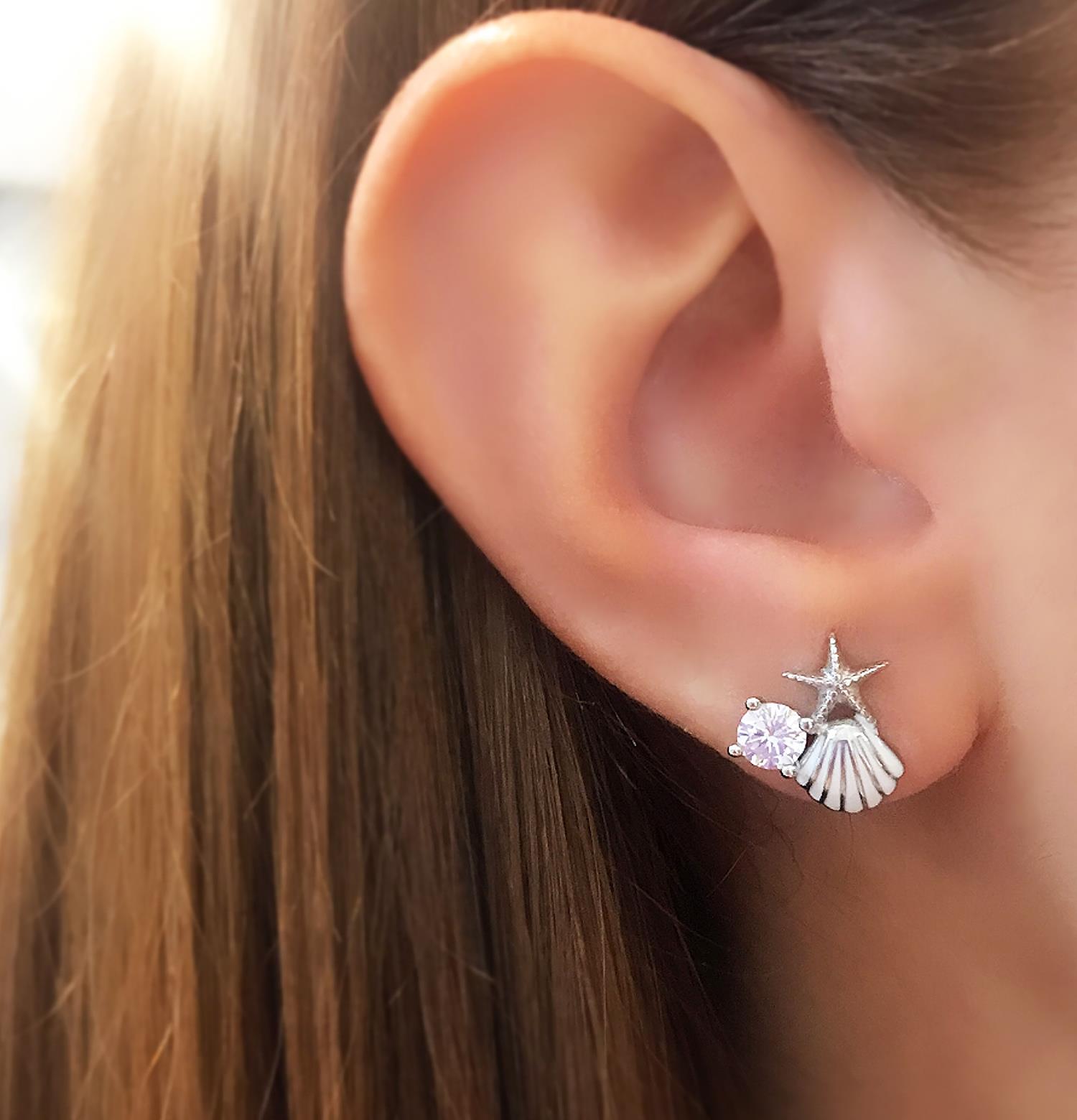 Pearl, Starfish, and Seashell Earrings – 925 Sterling Silver - Etna Gift