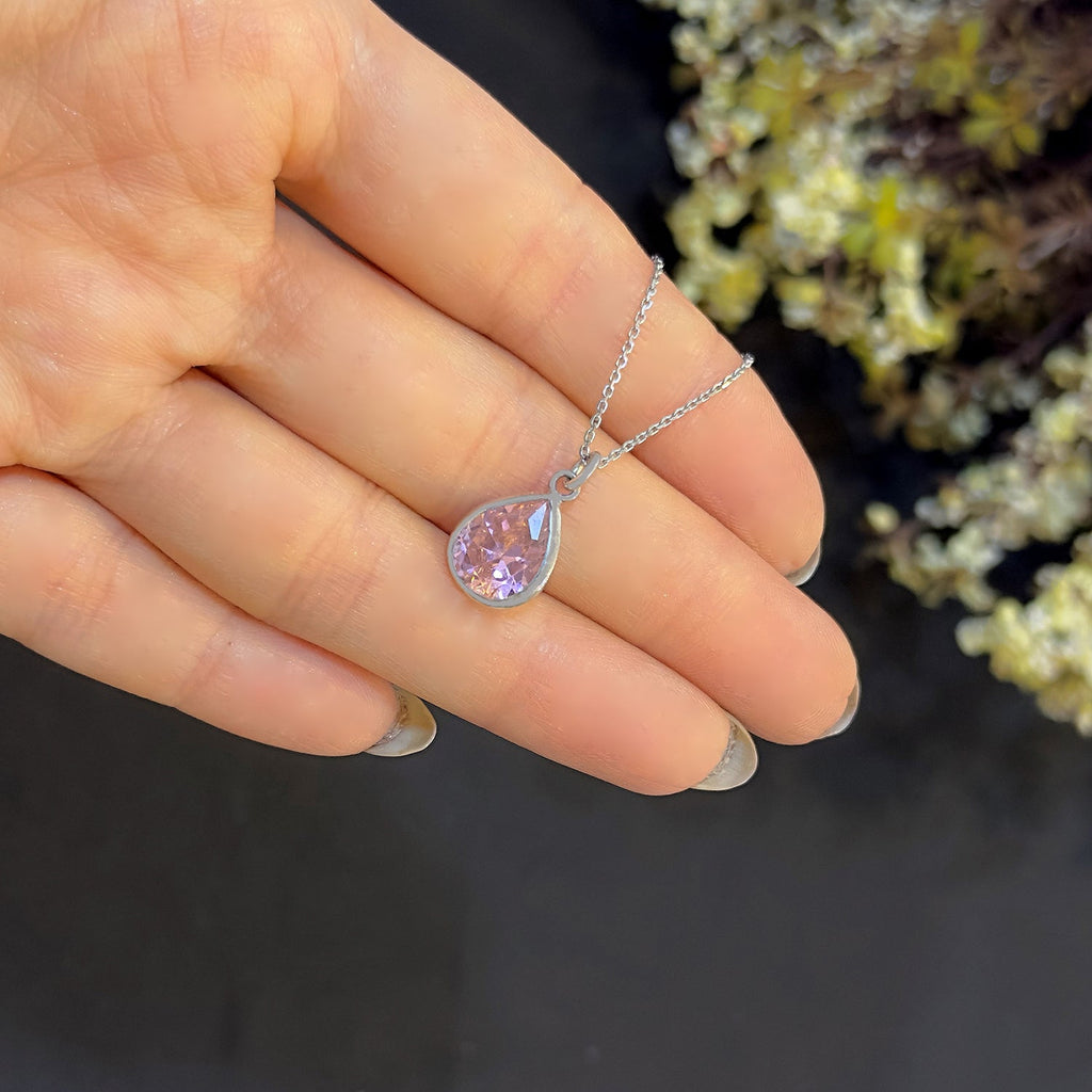 Pink drop quartz necklace 925 sterling silver pink drop necklace - Etna Gift